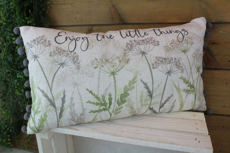 White and Green Fabric Cow Parsley Cushion