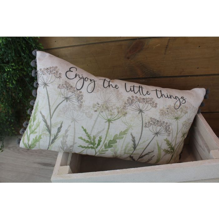 White and Green Fabric Cow Parsley Cushion