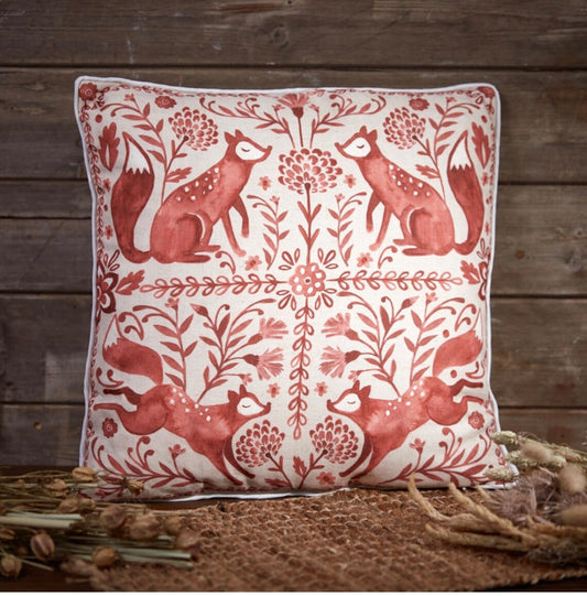 Red and White Folk Fox Cushion