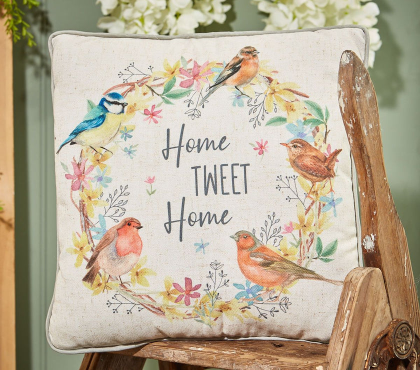 Garden Bird Cushion – Home Tweet Home Printed Linen Fabric