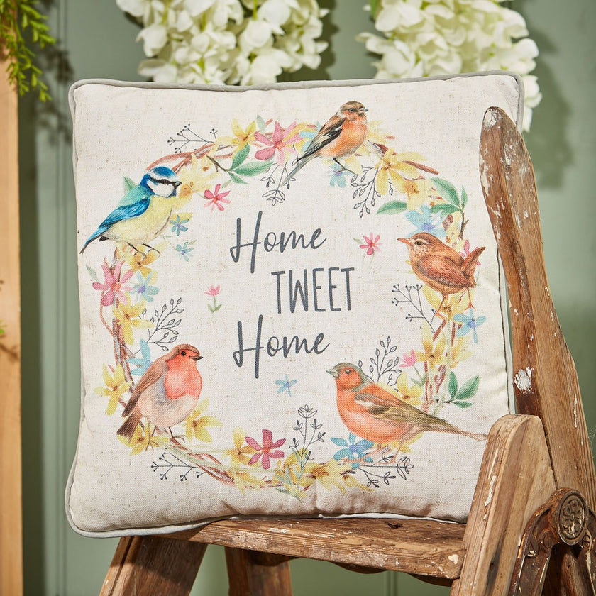 Garden Bird Cushion – Home Tweet Home Printed Linen Fabric