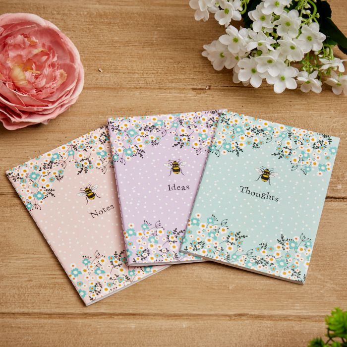 Floral Bee Pastel Notebooks - Set of 3