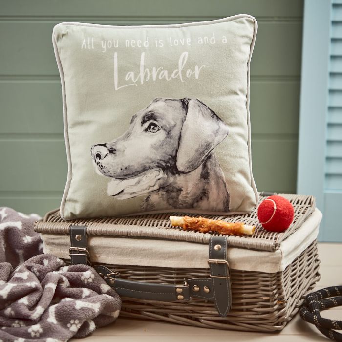 Labrador Dog Greyscale Cushion - with Inspirational Quote