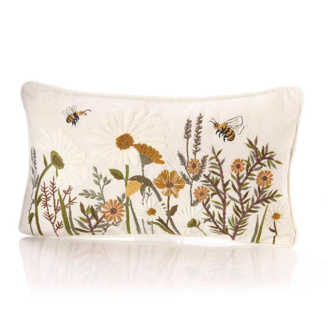 Daisy and Bee Embroidered Rectangle Cushion