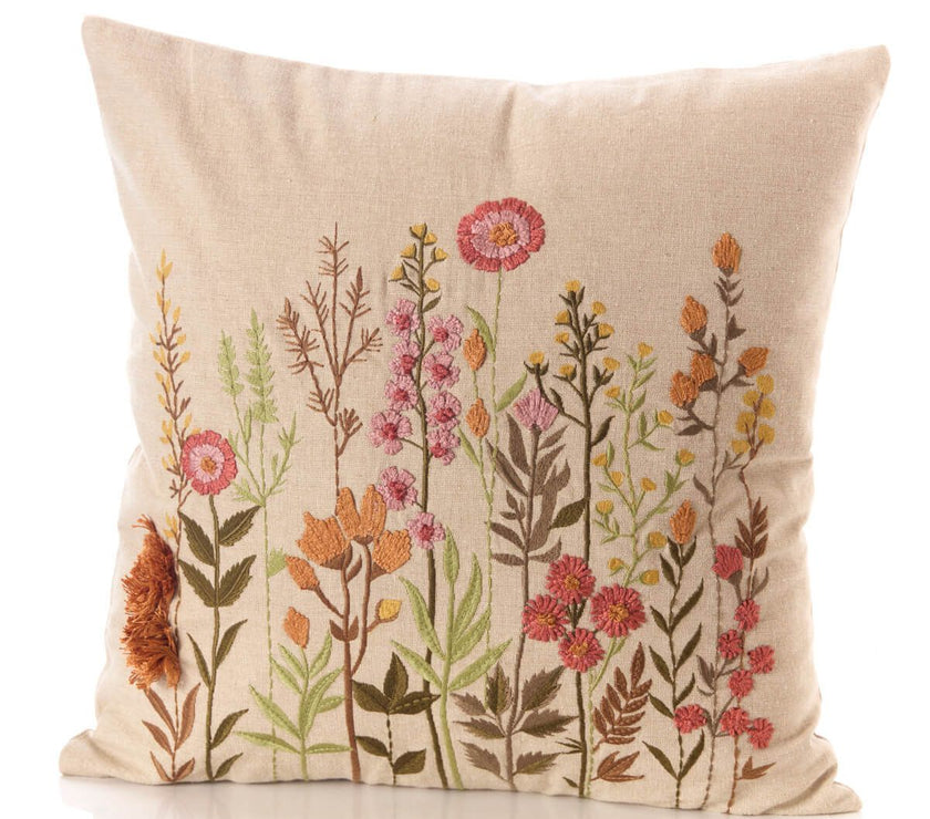 Floral Taupe Embroidered Cushion