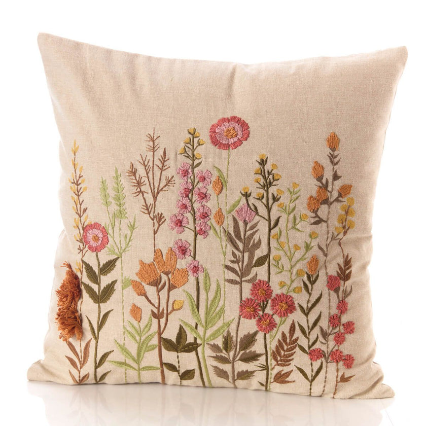 Floral Taupe Embroidered Cushion