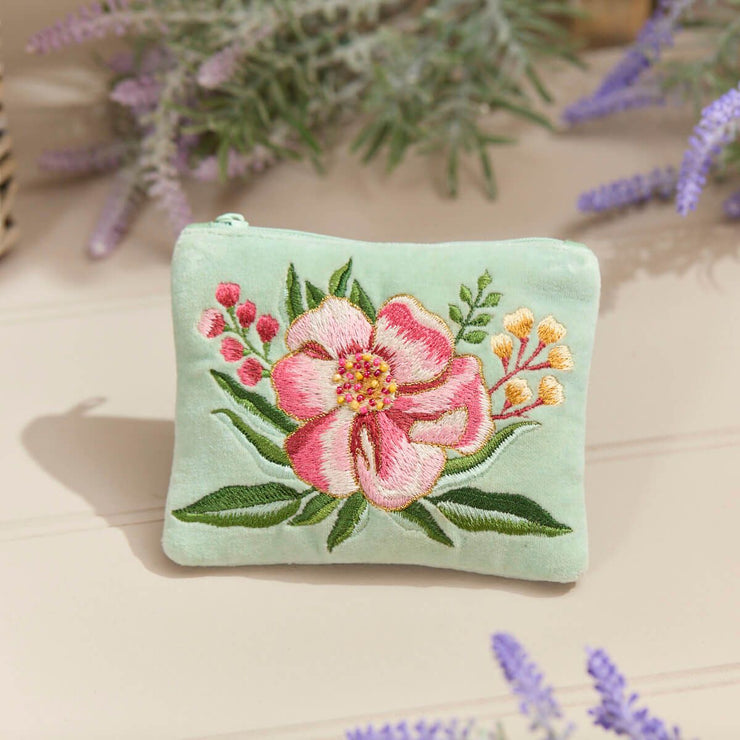 Floral Embroidered Velvet Purse