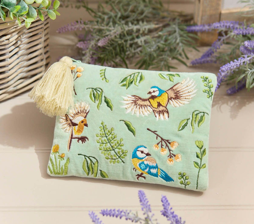 Floral Feathered Velvet Pouch