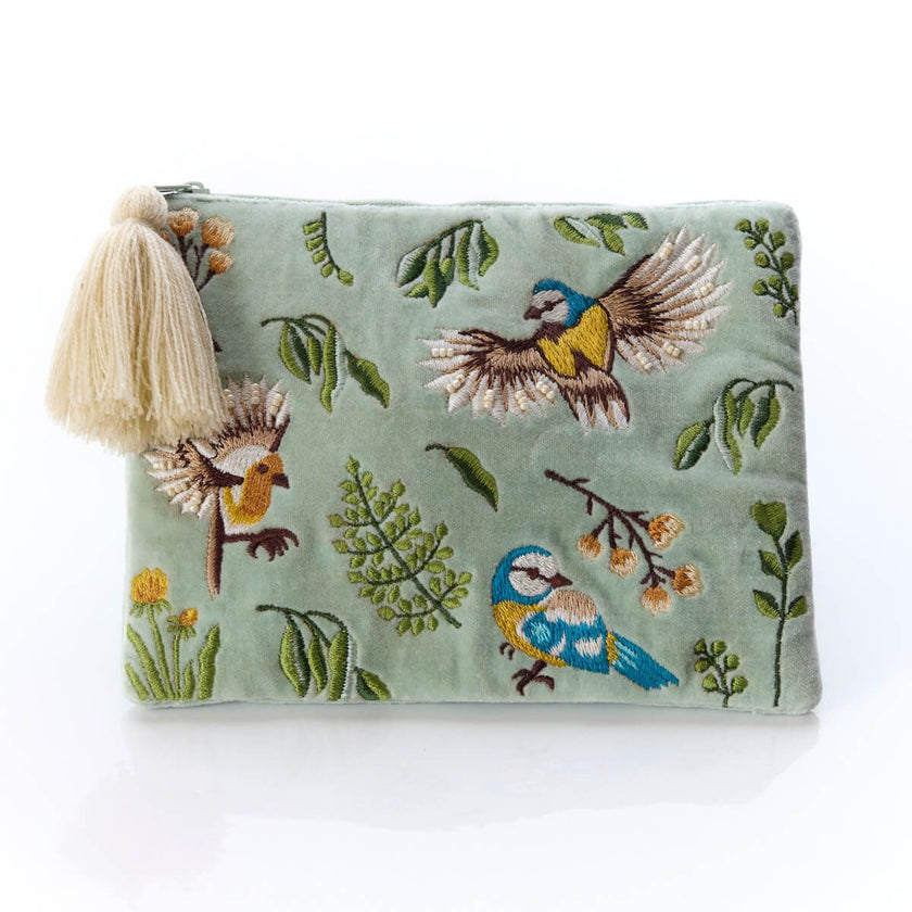 Floral Feathered Velvet Pouch