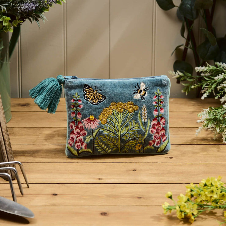 Wildflower Blue Velvet Pouch