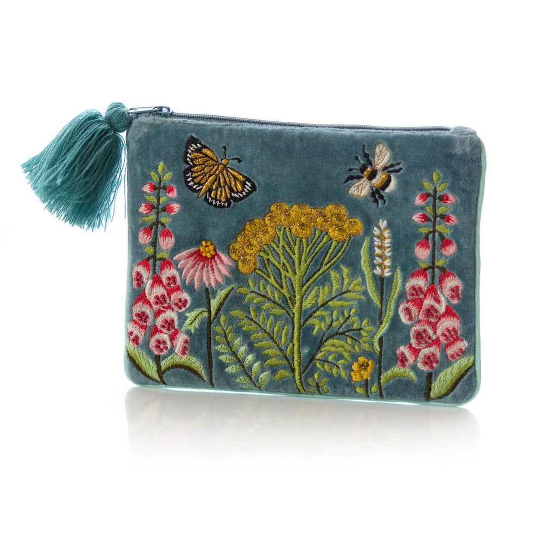 Wildflower Blue Velvet Pouch