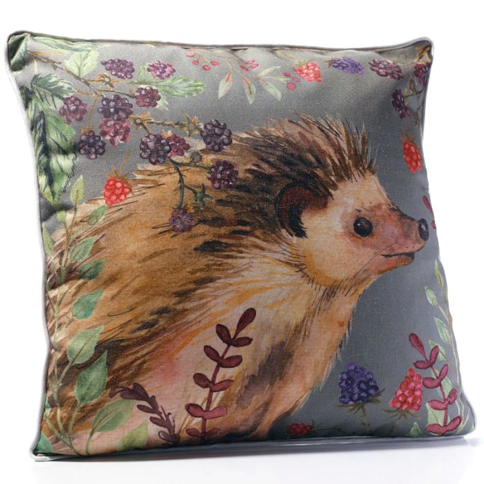 Autumn Berry Hedgehog Cushion – Dark Green