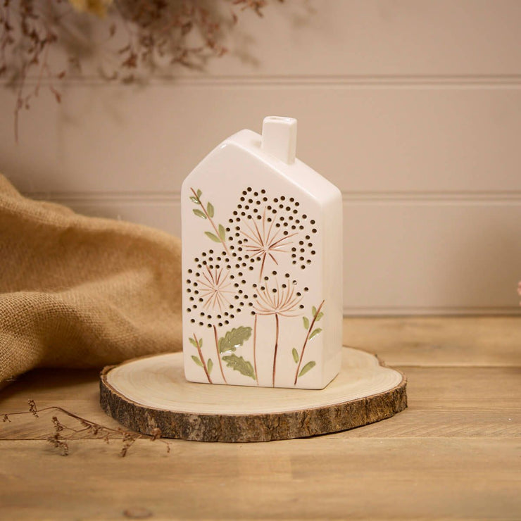 LED Ceramic House - Cut Out Cow Parsley Design