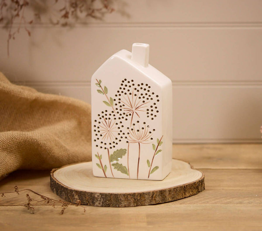 LED Ceramic House - Cut Out Cow Parsley Design