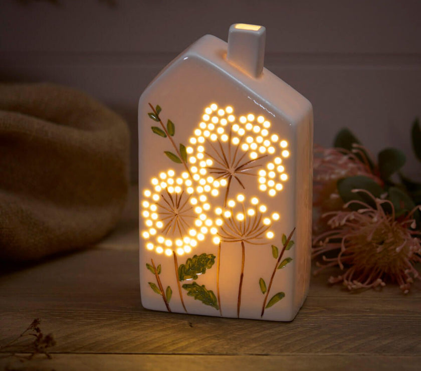 LED Ceramic House - Cut Out Cow Parsley Design