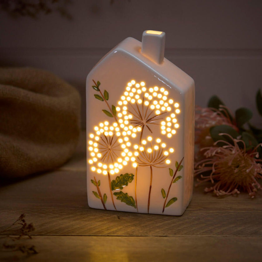 LED Ceramic House - Cut Out Cow Parsley Design