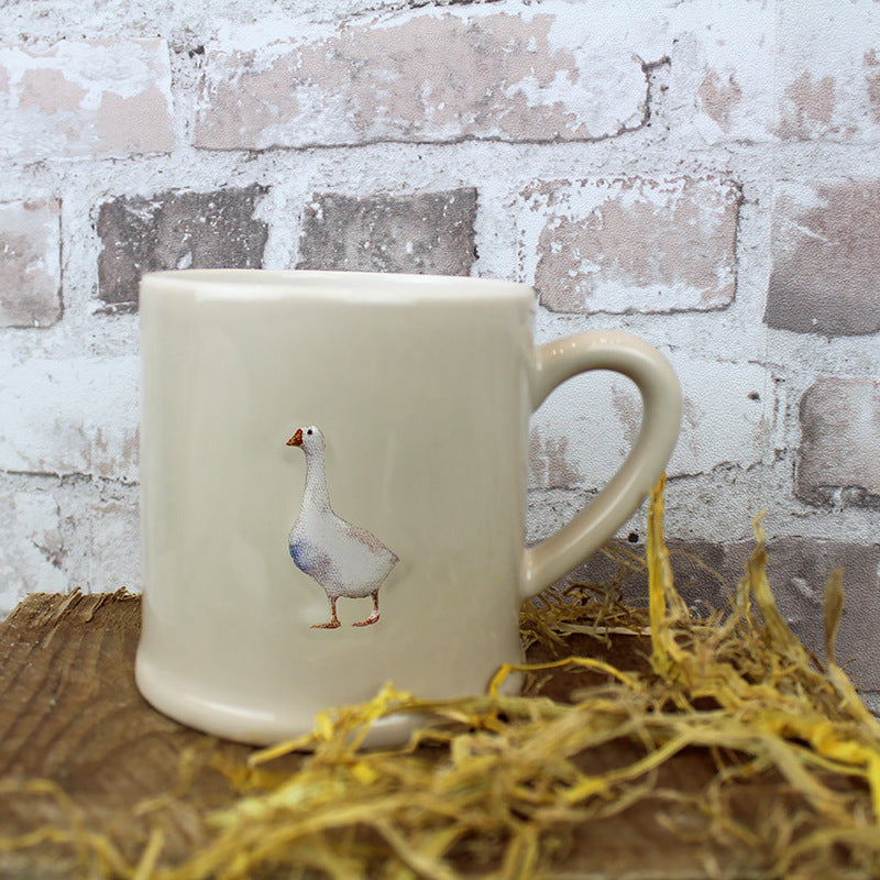 Taupe Stoneware Mug With Embossed Goose Motif