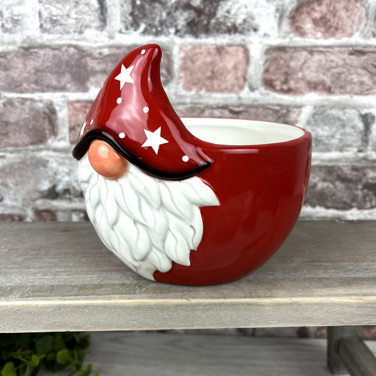 Red Ceramic Christmas Gonk Bowl with Starry Hat