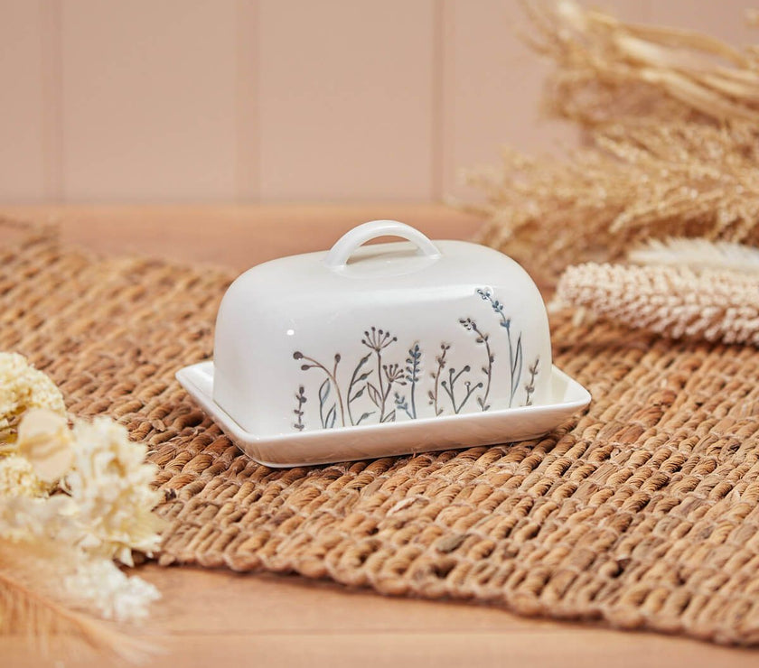 White Cow Parsley Debossed Butter Dish