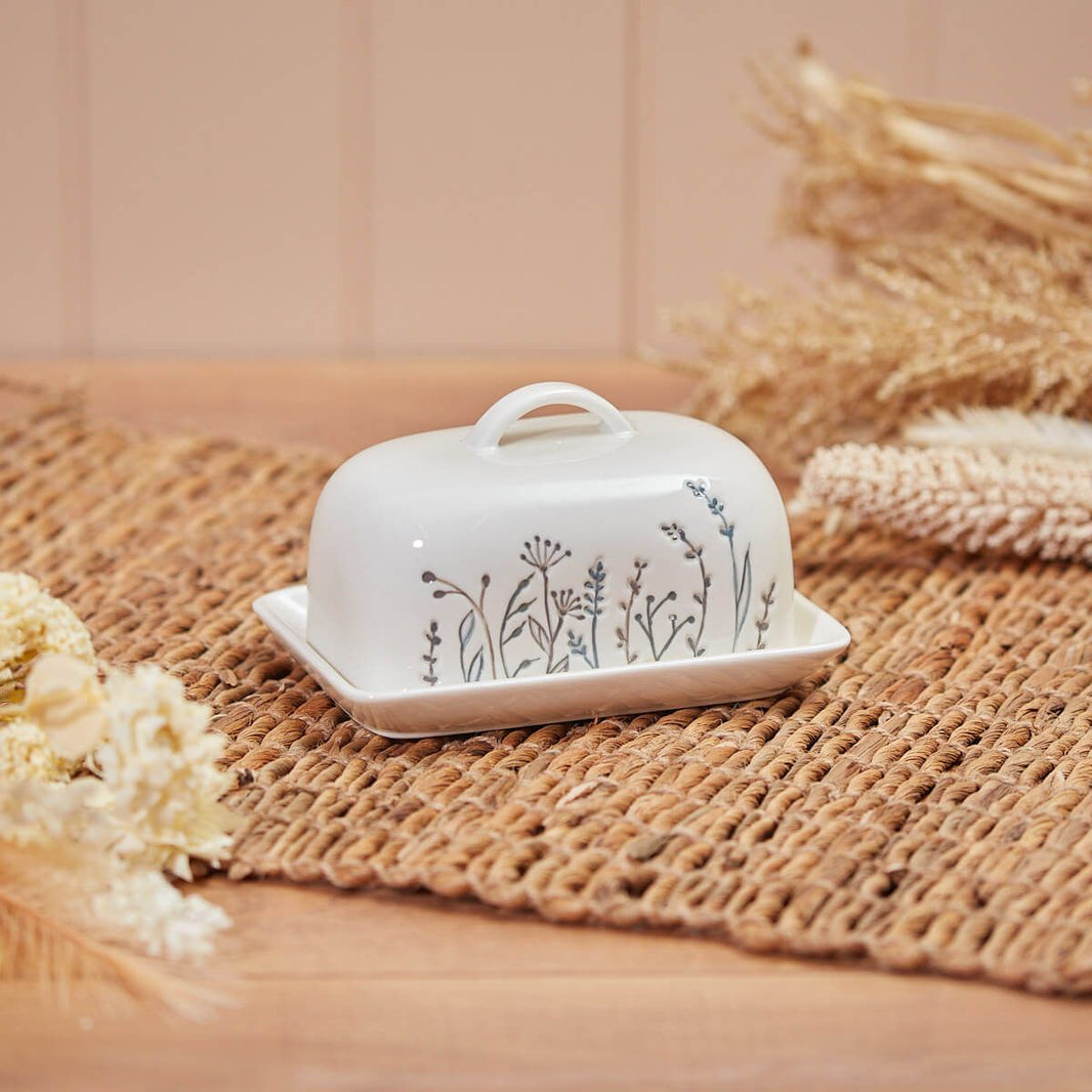 White Cow Parsley Debossed Butter Dish