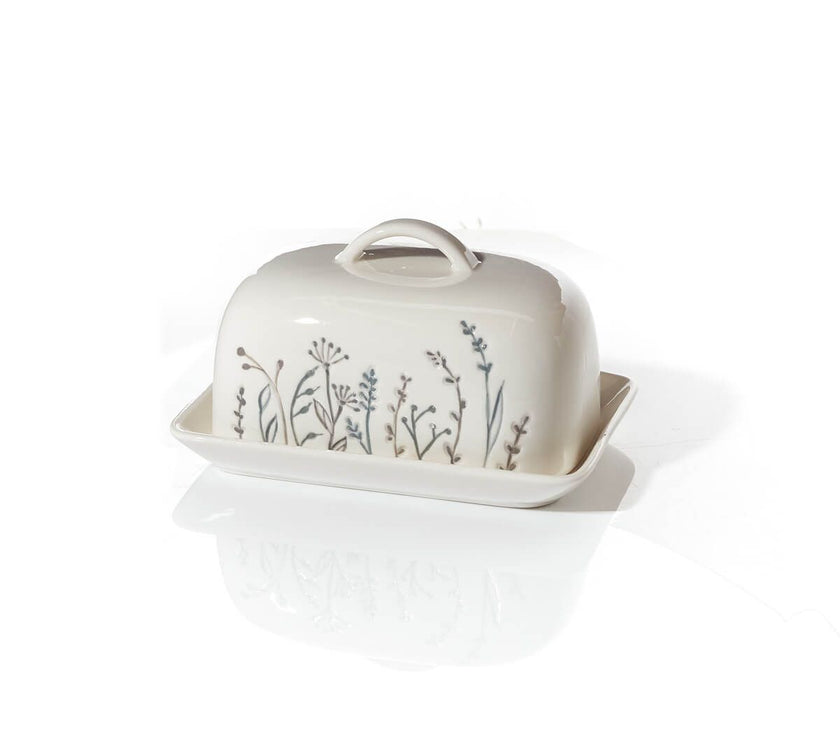 White Cow Parsley Debossed Butter Dish