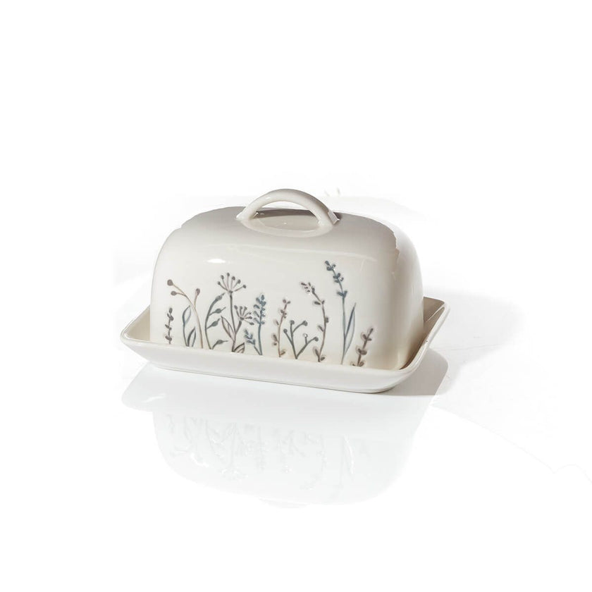 White Cow Parsley Debossed Butter Dish