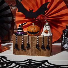 Halloween Novelty Shelf Sitters – Assorted Designs with Black & White Striped Legs