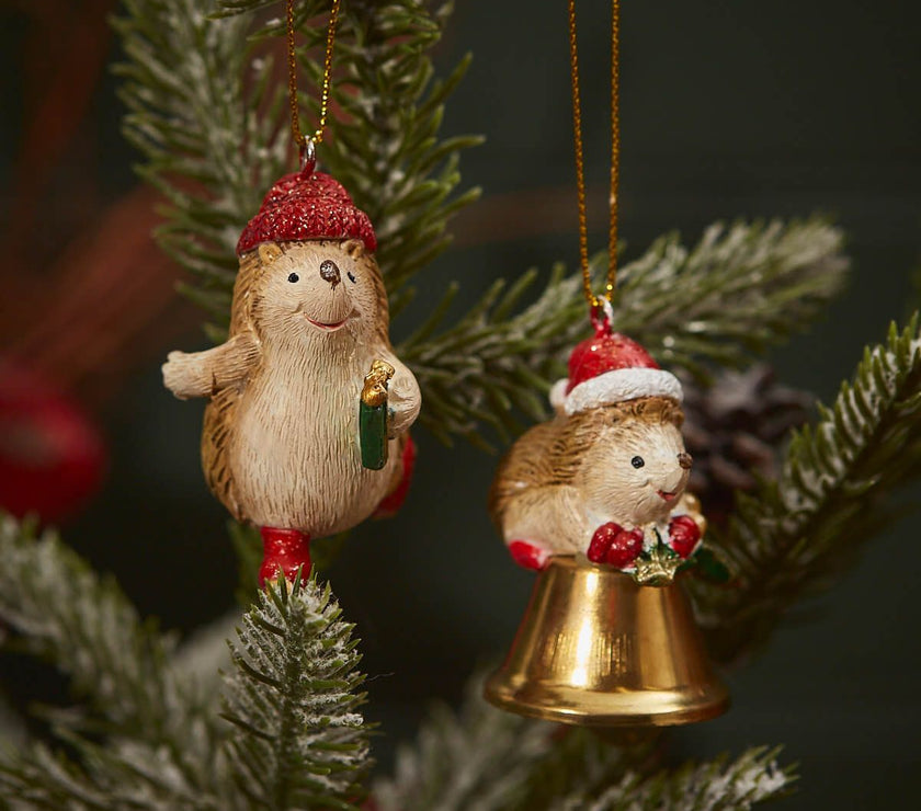 Festive Hedgehog Tree Decoration - Set of Two