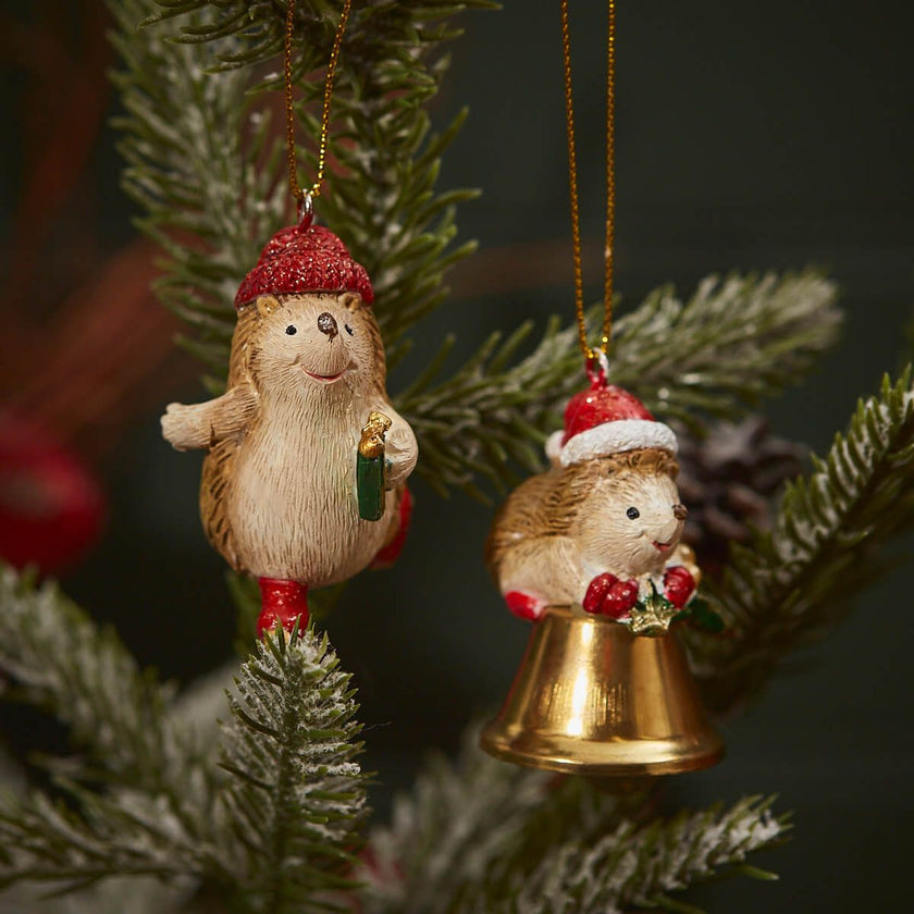 Festive Hedgehog Tree Decoration - Set of Two