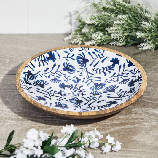 Mango Wood Bowl - Indigo Blue Glaze