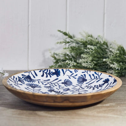 Mango Wood Bowl - Indigo Blue Glaze