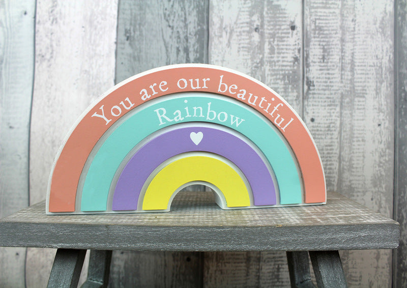 Rainbow Shaped Wooden Block With Heart & Quote