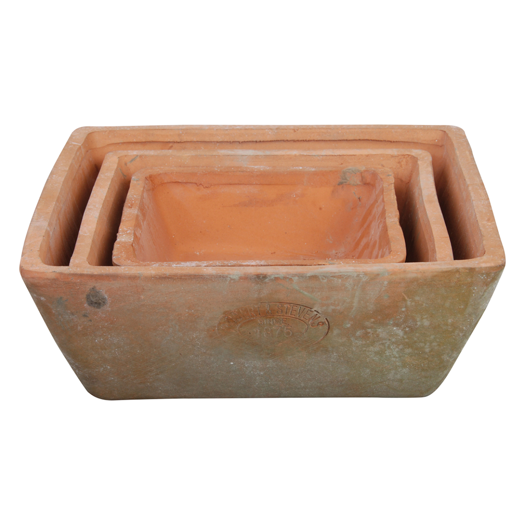 Set of Three Square Terracotta Flower Pots of Different Sizes
