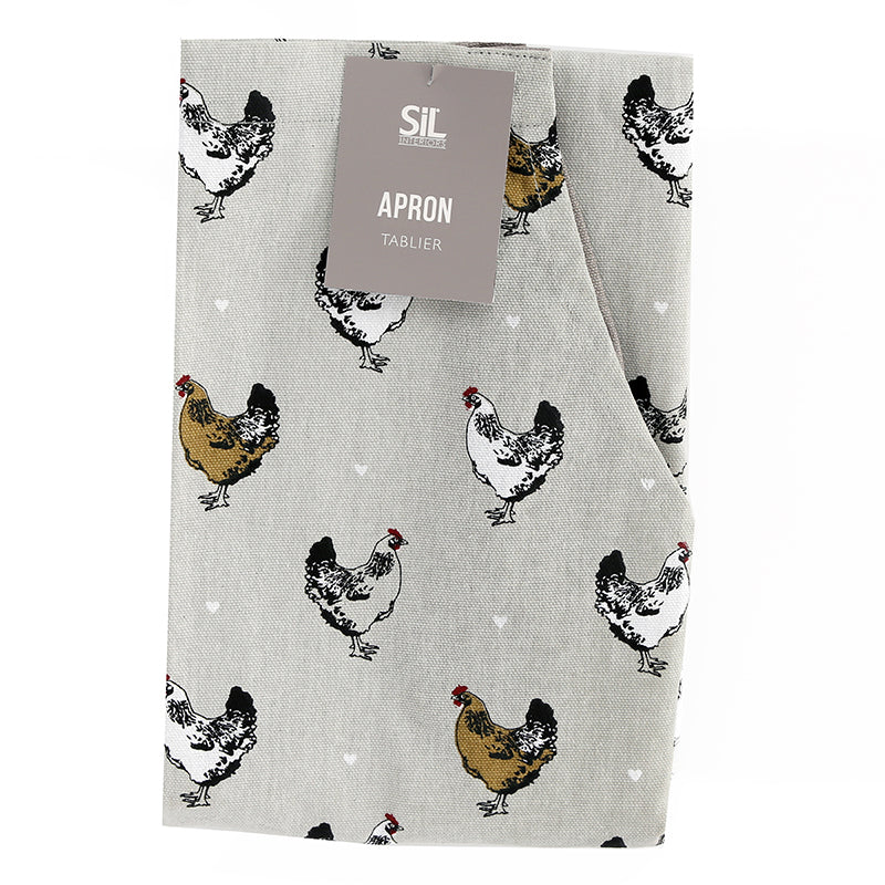 Chicken Motif Grey Kitchen Apron 100% Cotton