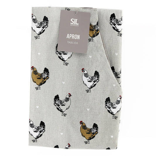 Chicken Motif Grey Kitchen Apron 100% Cotton