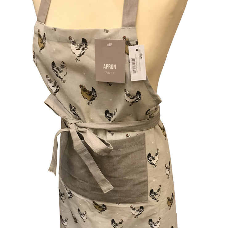 Chicken Motif Grey Kitchen Apron 100% Cotton