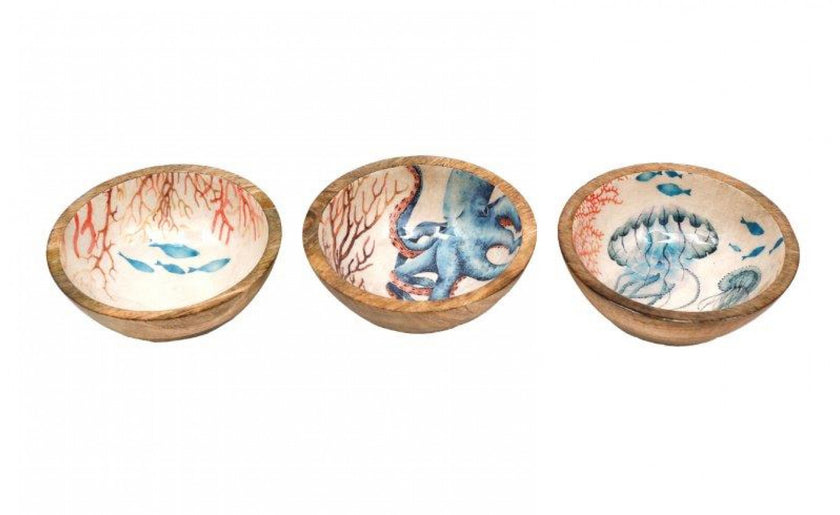 Ocean Enamel Mango Wood Bowl - Assorted Designs