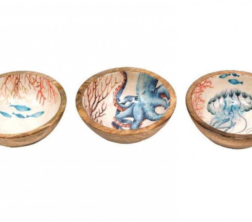 Ocean Enamel Mango Wood Bowl - Assorted Designs