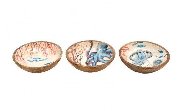 Ocean Enamel Mango Wood Bowl - Medium Assorted Designs