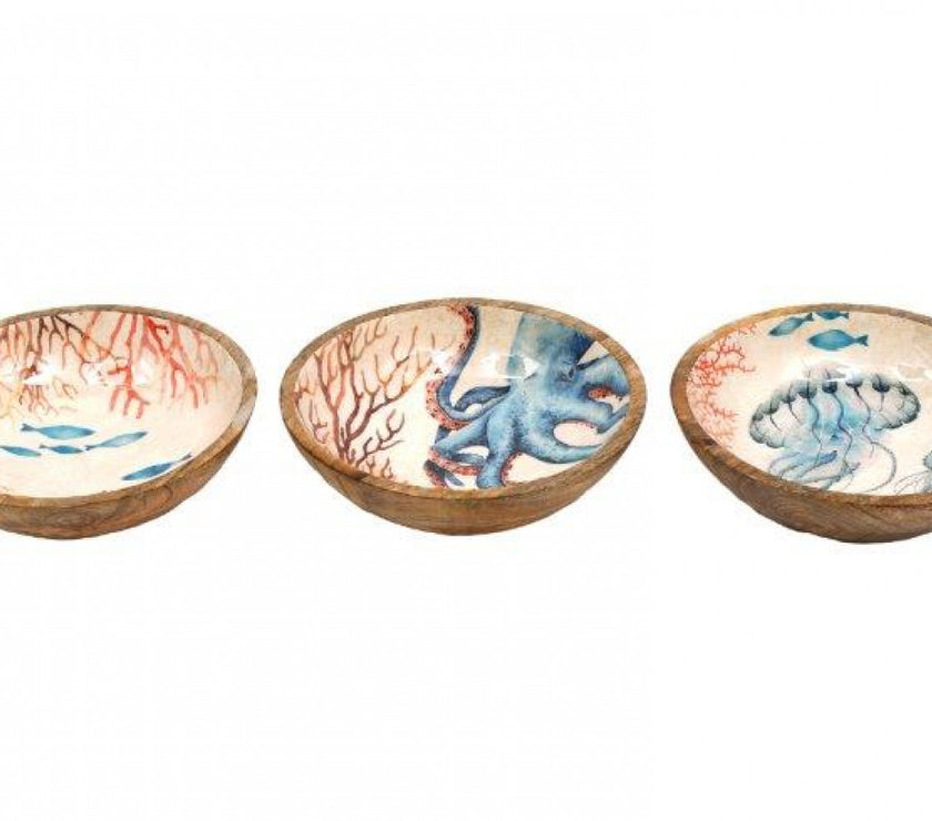 Ocean Enamel Mango Wood Bowl - Medium Assorted Designs