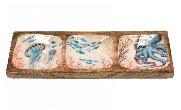 Ocean Enamel Mango Wood Tray