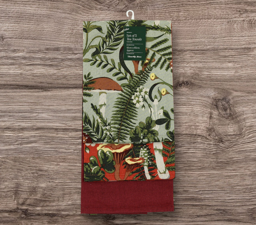 Botanical Mushroom Design Tea Towels - Set of 3