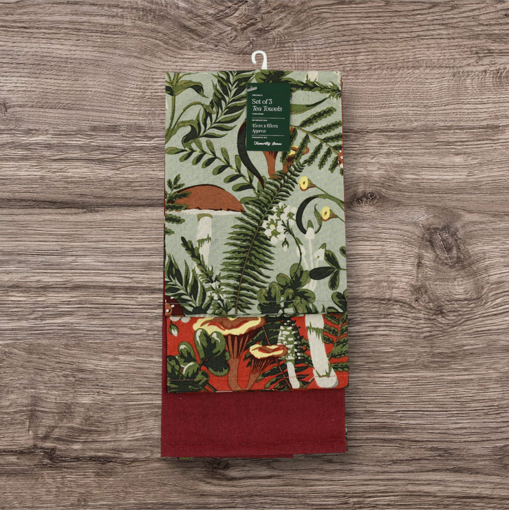 Botanical Mushroom Design Tea Towels - Set of 3