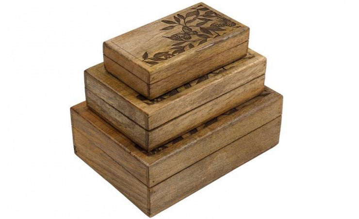 Set of 3 Butterfly Carved Boxes