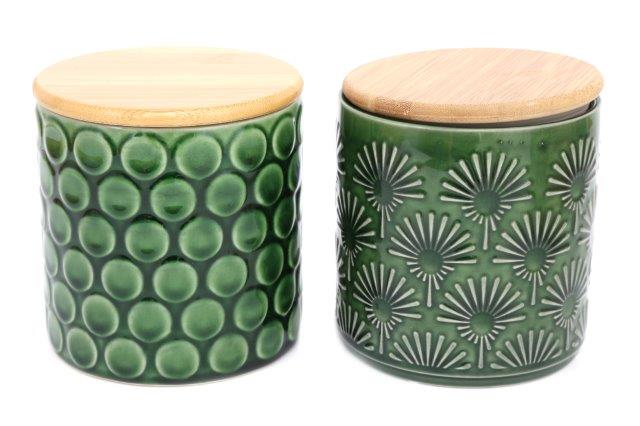 Forest Green Glazed Canister - Set of Two