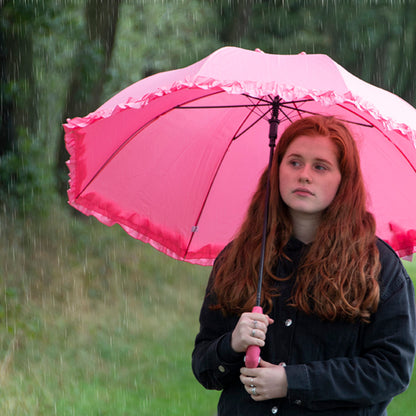 Pink Flamingo Umbrella with Ruffles