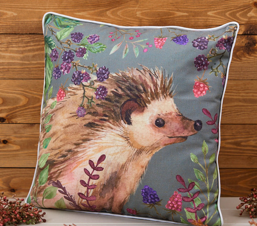 Autumn Berry Hedgehog Cushion – Dark Green