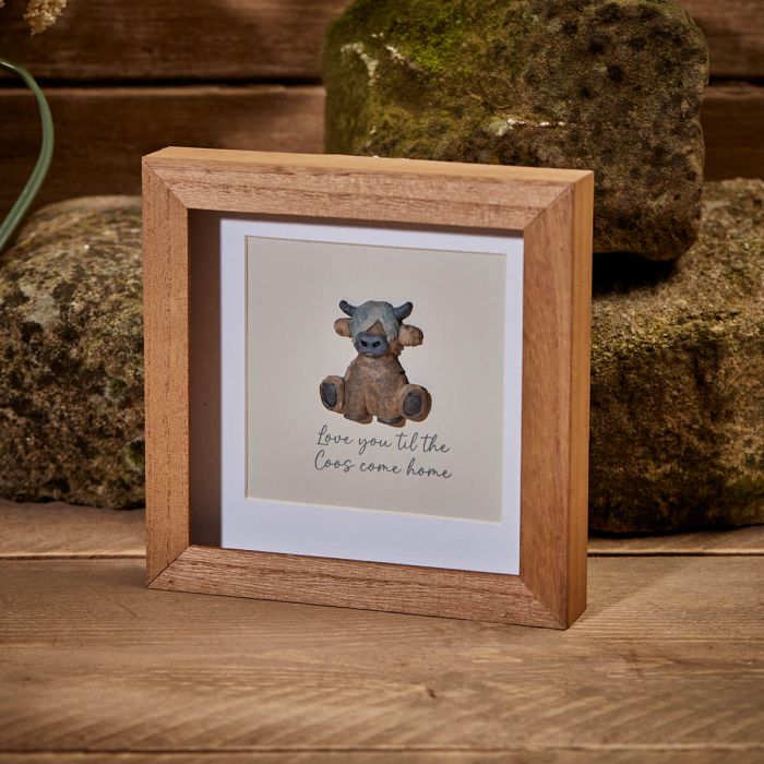 Dougal the Highland Cow – 'Coos' Pebble Art in Wood Frame