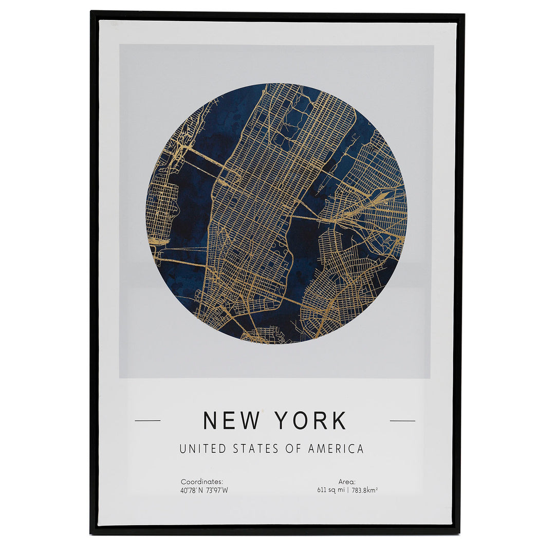 Map of New York Framed Foil on Canvas