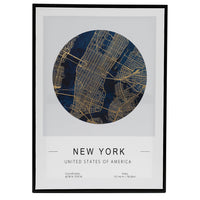 Map of New York Framed Foil on Canvas